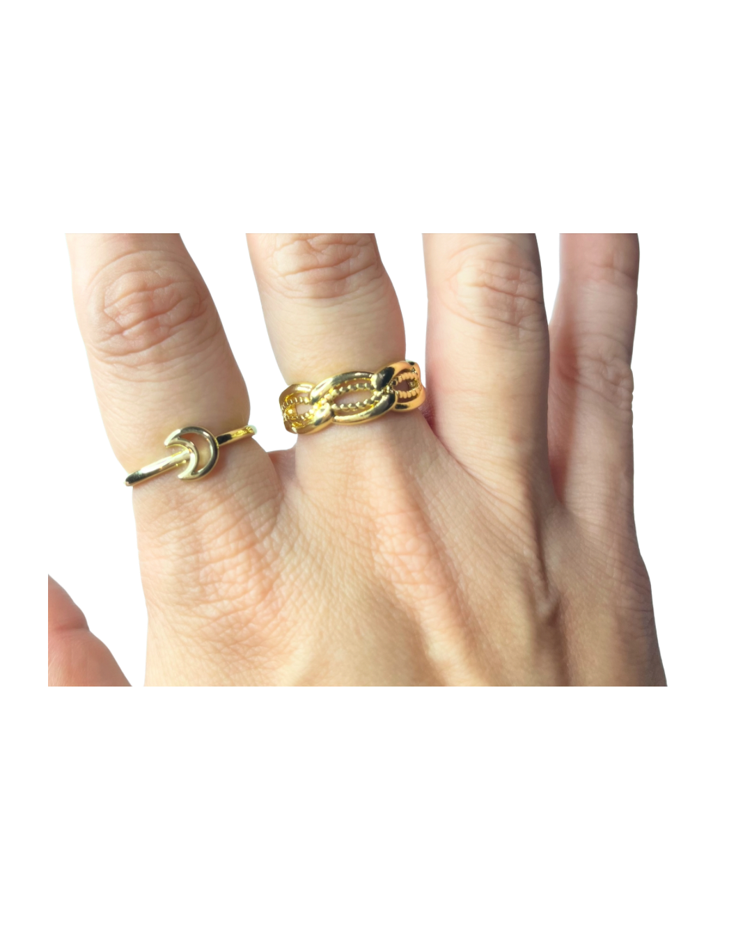 Concha Soleil & Golden moon Rings